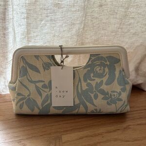 a new day Cream Canvas Clutch with Blue Floral Print
